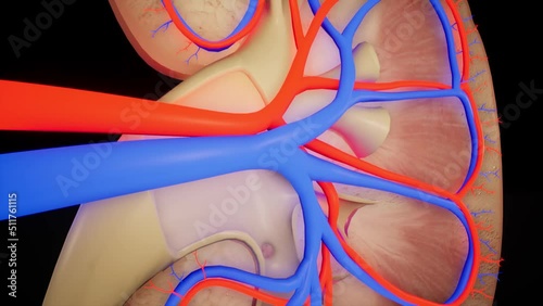 Biological animation of kidney. 3D animation photo