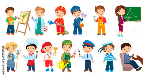 Set of different professions in children style