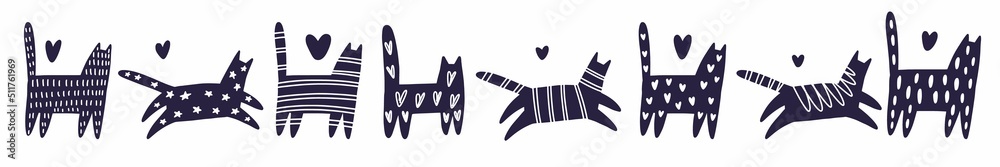 Horizontal pattern with cats drawn by hand Stock Illustration | Adobe Stock
