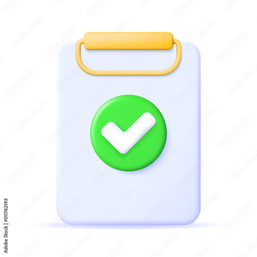 3D Paper Clipboard Holder with Checklist Symbol. Clipboard with Paper Sheet and Green Check Mark Icon. Checkmark Tick Confirmation. Right Choice. Agreement, Approval or Trust. Vector Illustration 3D Paper Clipboard Holder with Checklist Symbol. Clipboard with Paper Sheet and Green Check Mark Icon. Checkmark Tick Confirmation. Right Choice. Agreement, Approval or Trust. Vector Illustration