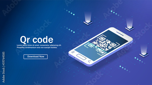 The Concept Of Qr Code Verification. The mobile phone reads the QR code. Barcode on the smartphone screen. The concept of digital technology and barcode. Scan the QR code on your smartphone. Vector