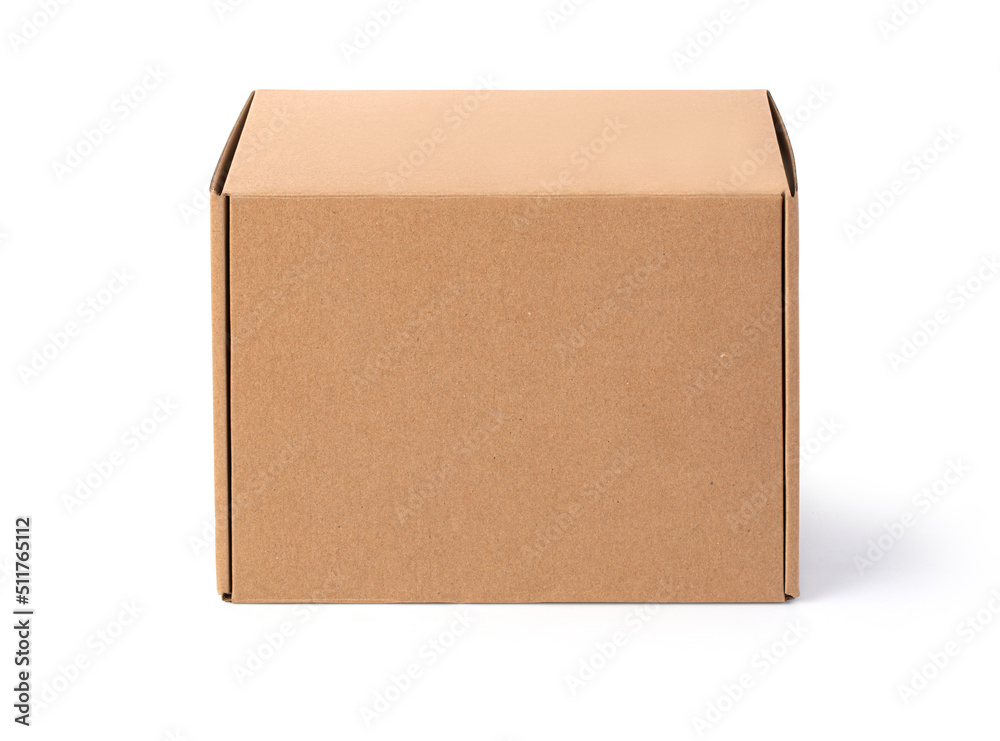 A brown cardboard box isolated on a white - obrazy, fototapety, plakaty 