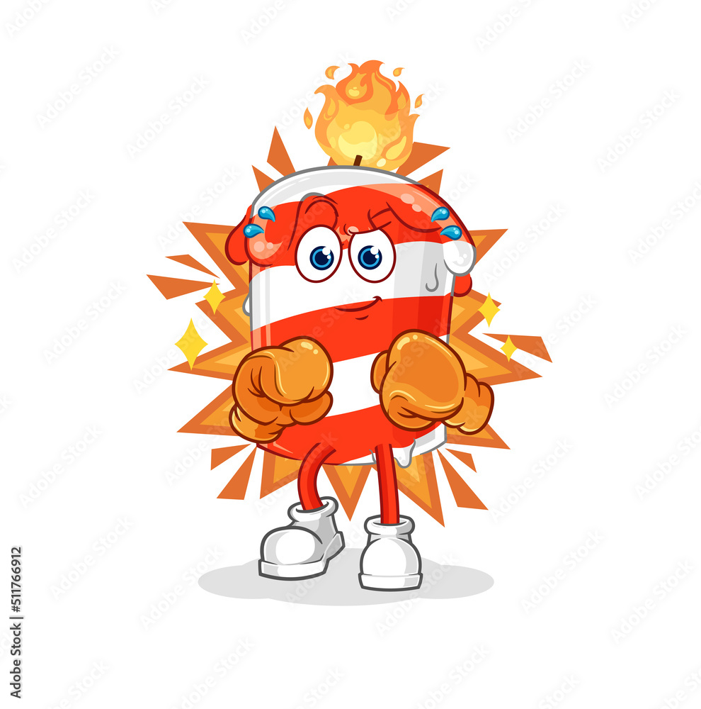 Naklejka premium birthday candle boxer character. cartoon mascot vector