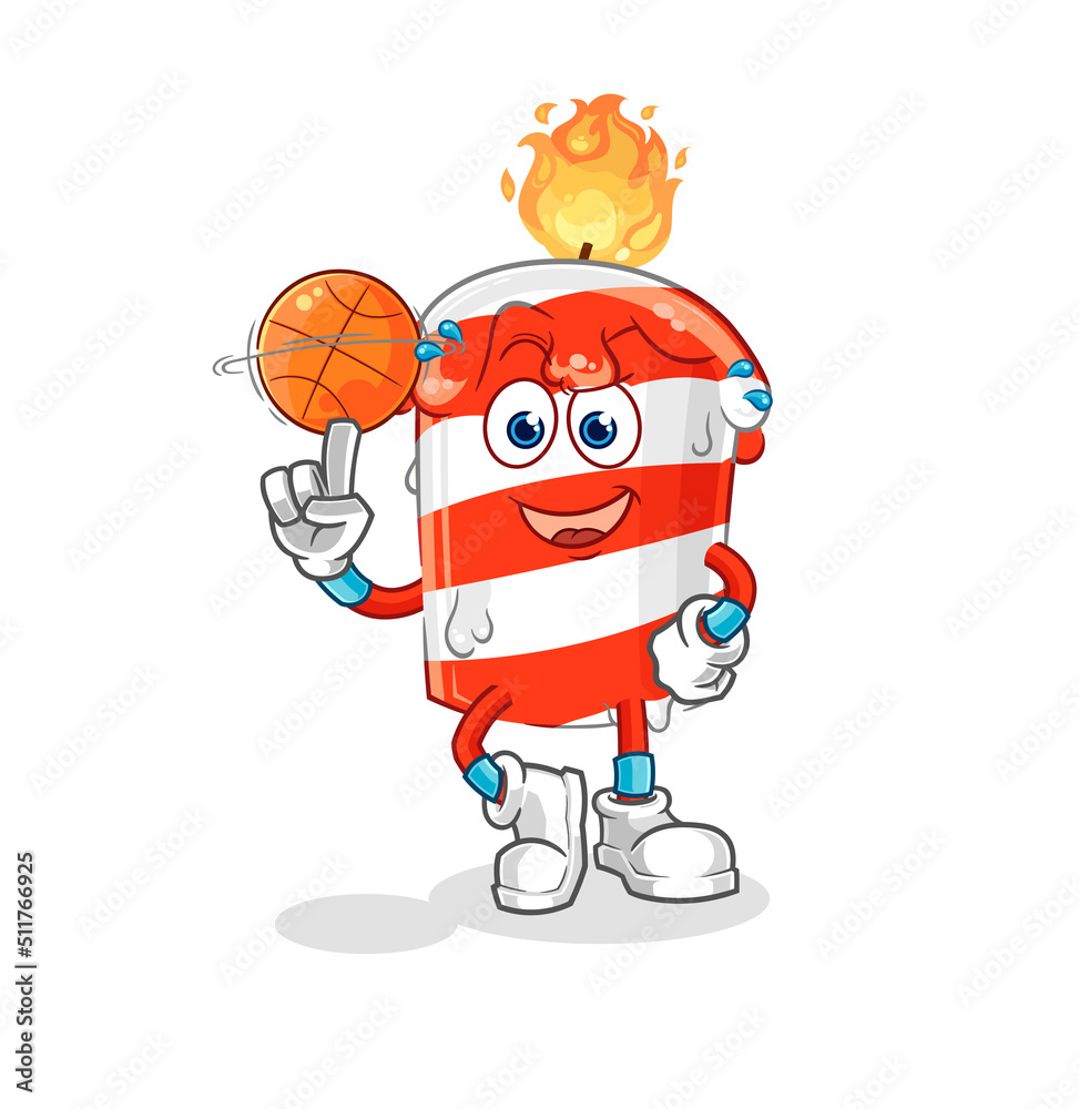 Obraz premium birthday candle playing basket ball mascot. cartoon vector