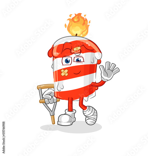 birthday candle sick with limping stick. cartoon mascot vector
