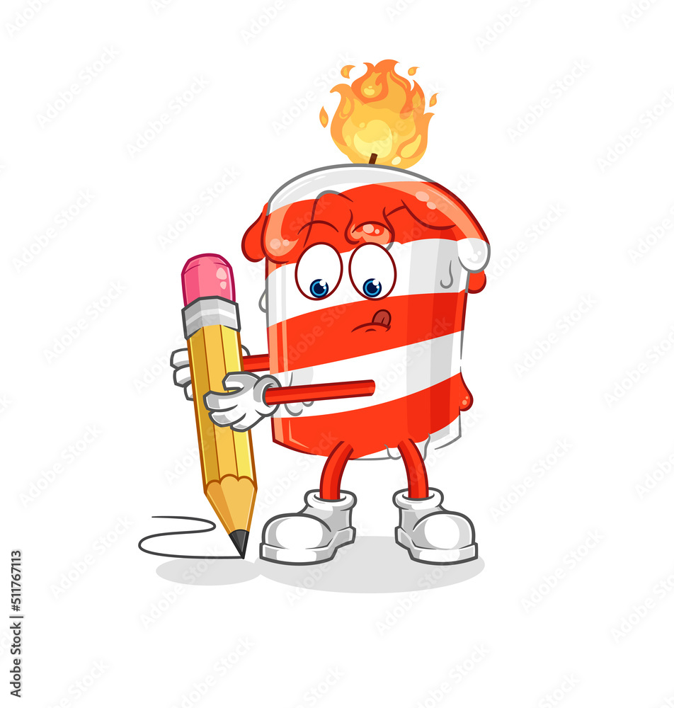 Obraz premium birthday candle write with pencil. cartoon mascot vector
