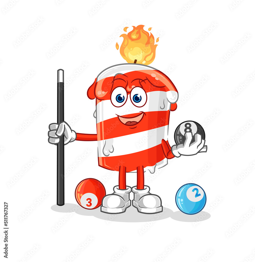 birthday candle plays billiard character. cartoon mascot vector