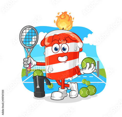 birthday candle plays tennis illustration. character vector