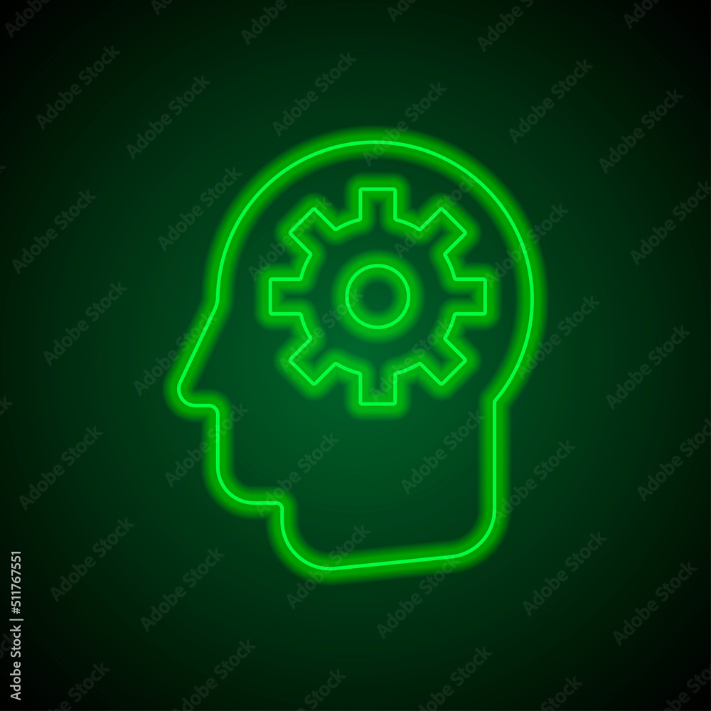 Head gear simple icon vector. Flat design. Green neon on black background with green light.ai Head gear simple icon vector. Flat design. Green neon on black background with green light.ai
