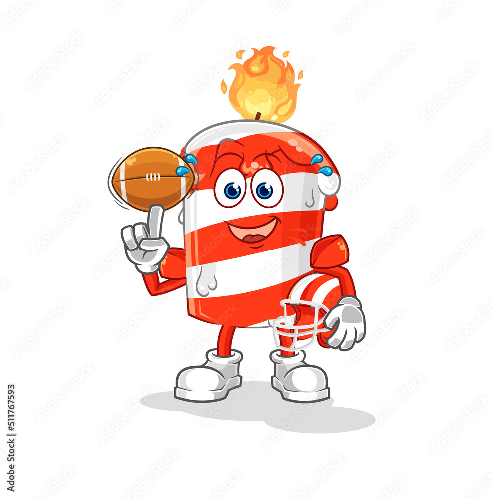 Obraz premium birthday candle playing rugby character. cartoon mascot vector