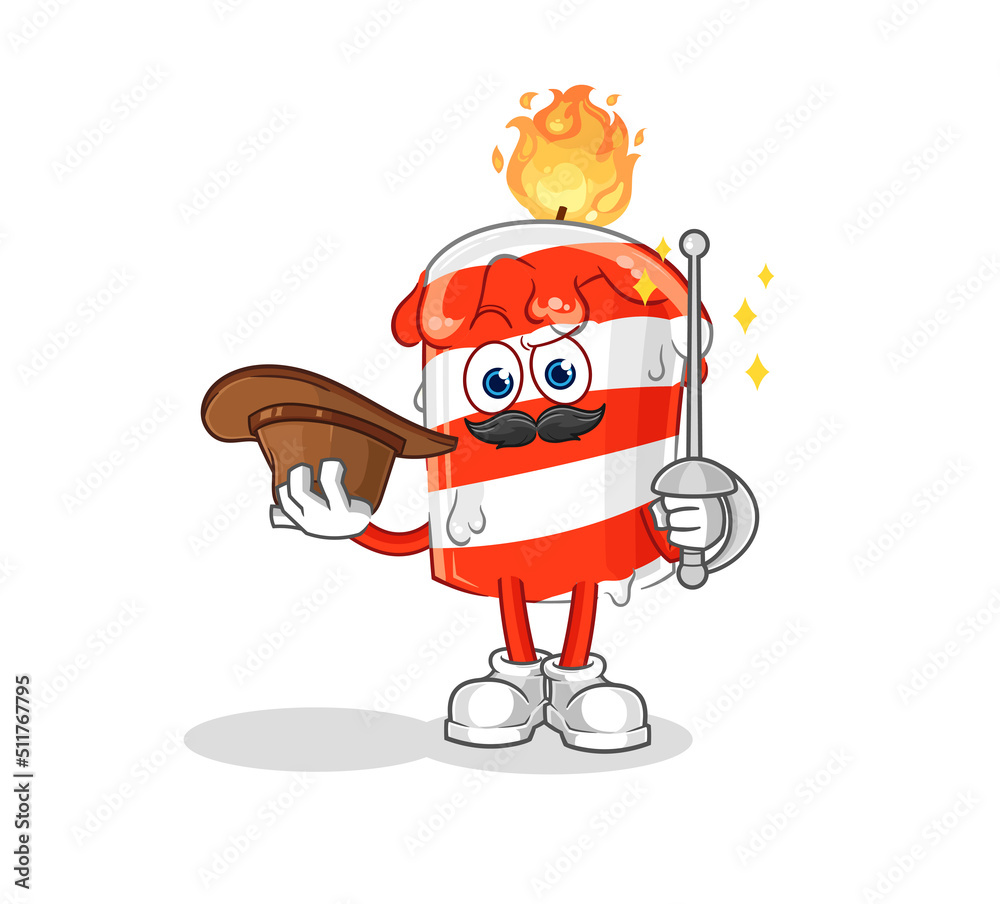 Obraz premium birthday candle fencer character. cartoon mascot vector