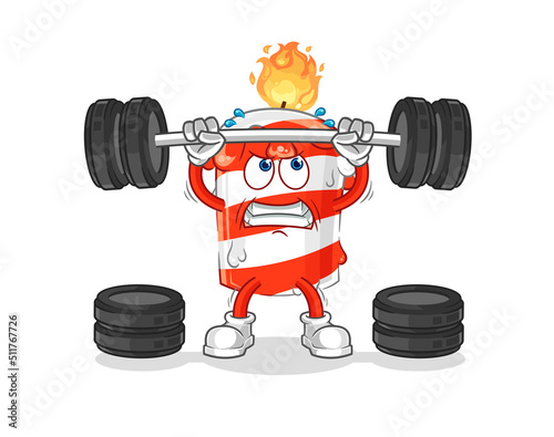 birthday candle lifting the barbell character. cartoon mascot vector