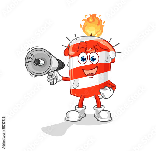 birthday candle holding hand loudspeakers vector. cartoon character