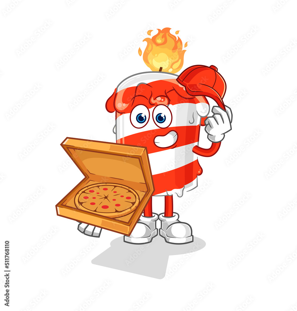 Obraz premium birthday candle pizza delivery boy vector. cartoon character