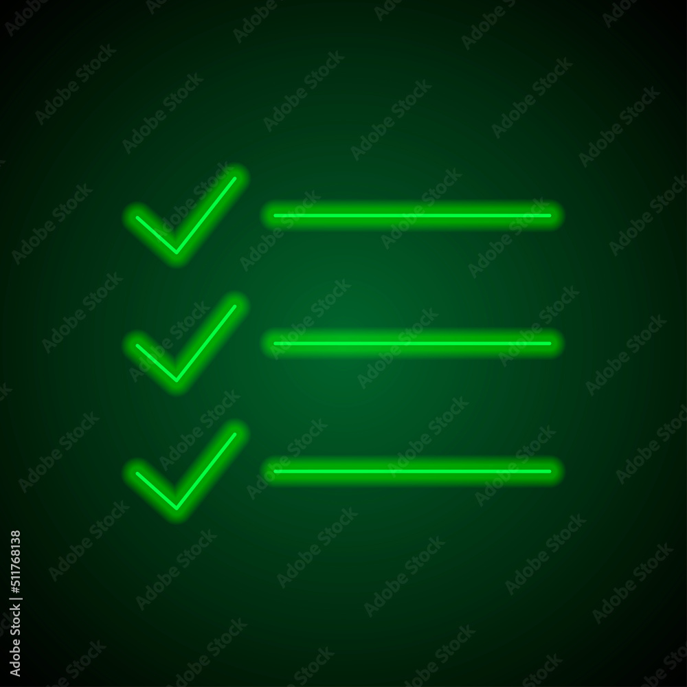 List simple icon vector. Flat design. Green neon on black background with green light.ai List simple icon vector. Flat design. Green neon on black background with green light.ai