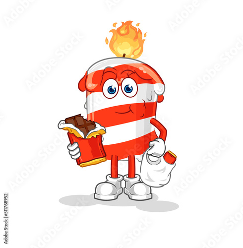 birthday candle eat chocolate mascot. cartoon vector