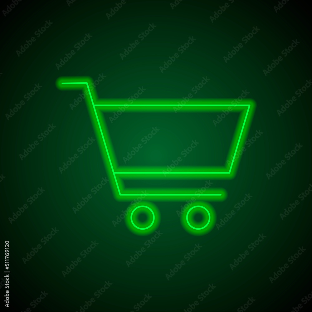 Shopping cart simple icon vector. Flat design. Green neon on black background with green light.ai Shopping cart simple icon vector. Flat design. Green neon on black background with green light.ai