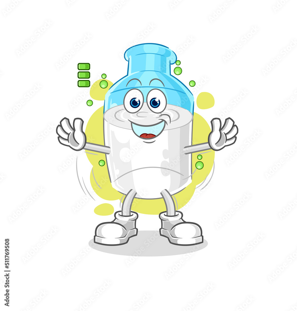 bottle of milk full battery character. cartoon mascot vector