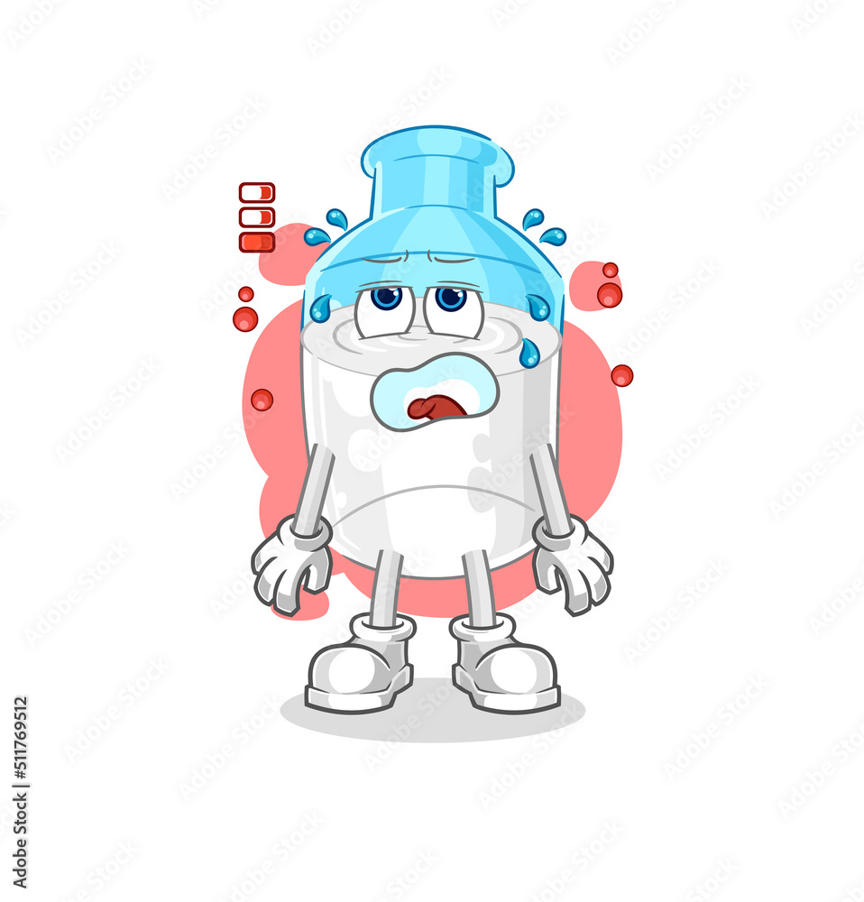 Naklejka premium bottle of milk low battery mascot. cartoon vector