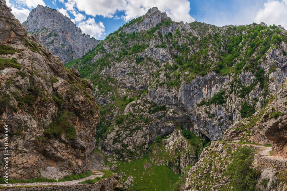 Senda del rio Cares, a path that runs through a gorge in the Picos de Europa, in the Catabrica mountain range, Spain.