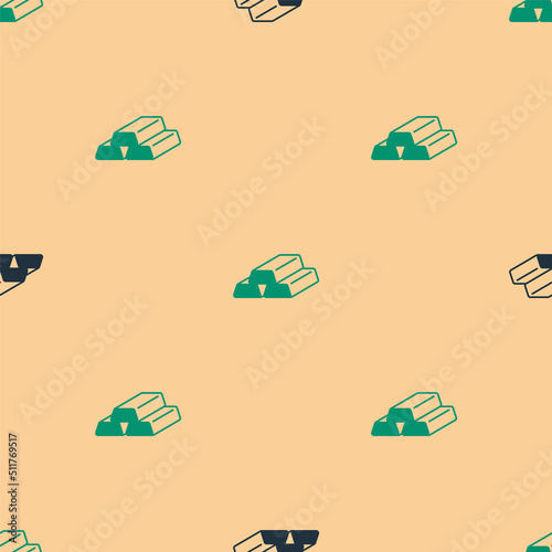 Green and black Gold bars icon isolated seamless pattern on beige background. Banking business concept. Vector