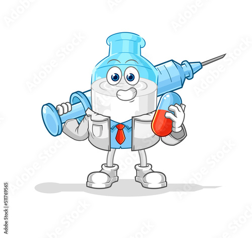 bottle of milk doctor holding medichine and injection