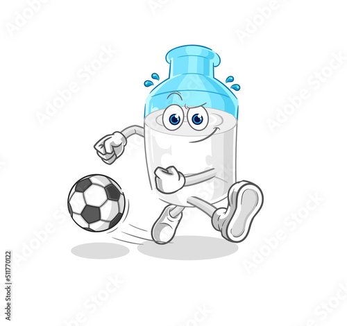 bottle of milk kicking the ball cartoon. cartoon mascot vector