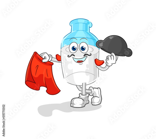 bottle of milk matador with red cloth illustration. character vector