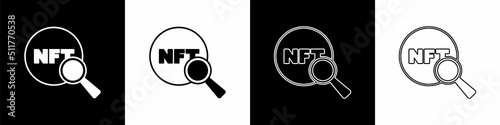 Set Search NFT icon isolated on black and white background. Non fungible token. Digital crypto art concept. Vector