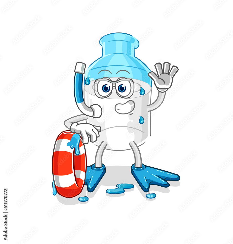 bottle of milk swimmer with buoy mascot. cartoon vector