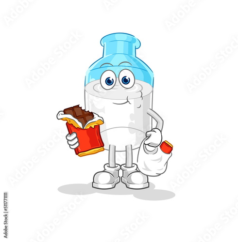 bottle of milk eat chocolate mascot. cartoon vector