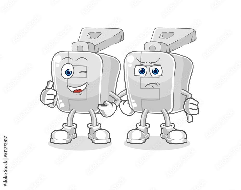 zipper thumbs up and thumbs down. cartoon mascot vector zipper thumbs up and thumbs down. cartoon mascot vector