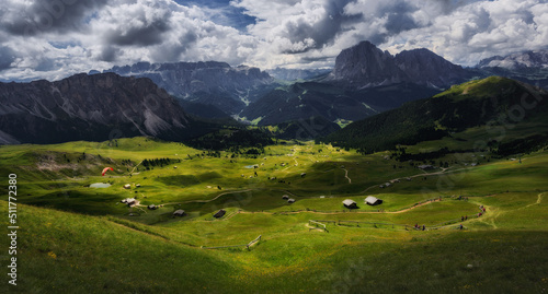 Amazing views in the Dolomites mountains. Views from Seceda over the Odle mountains are spectacular.