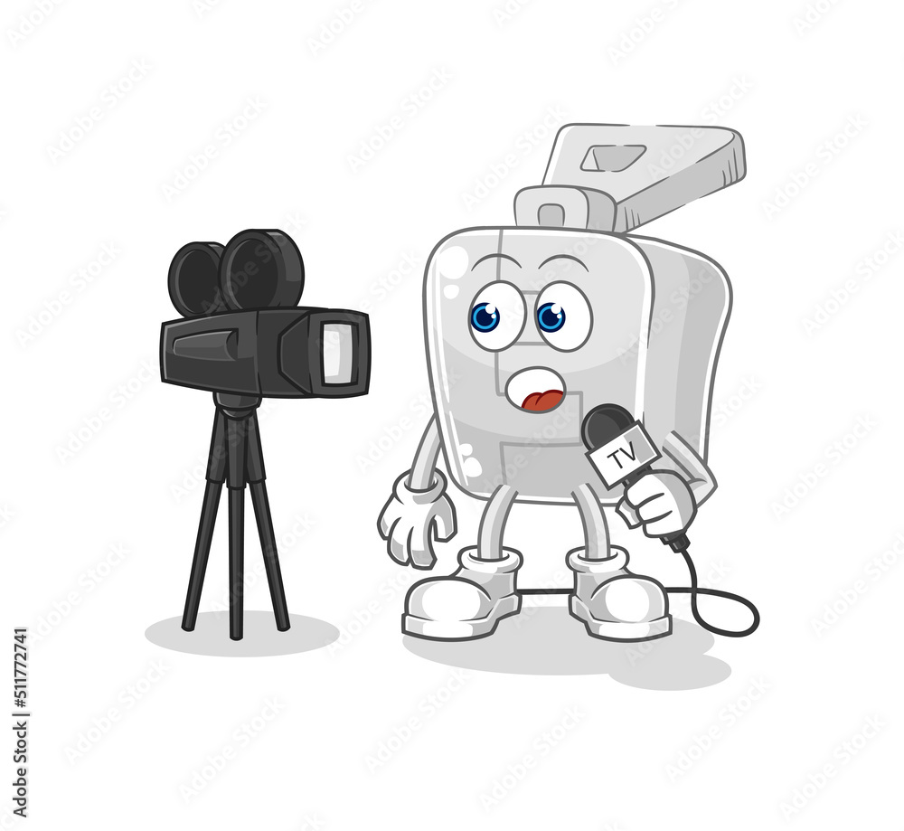 zipper tv reporter cartoon. cartoon mascot vector zipper tv reporter cartoon. cartoon mascot vector