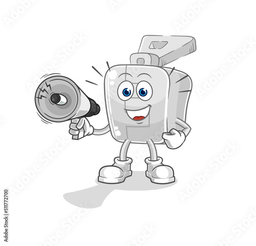 zipper holding hand loudspeakers vector. cartoon character