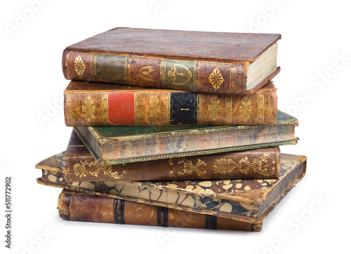 Old books, vintage covers. Set of old books on a white background