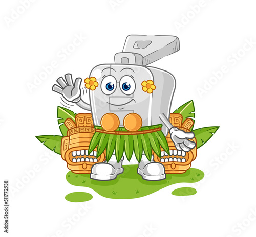 zipper hawaiian waving character. cartoon mascot vector
