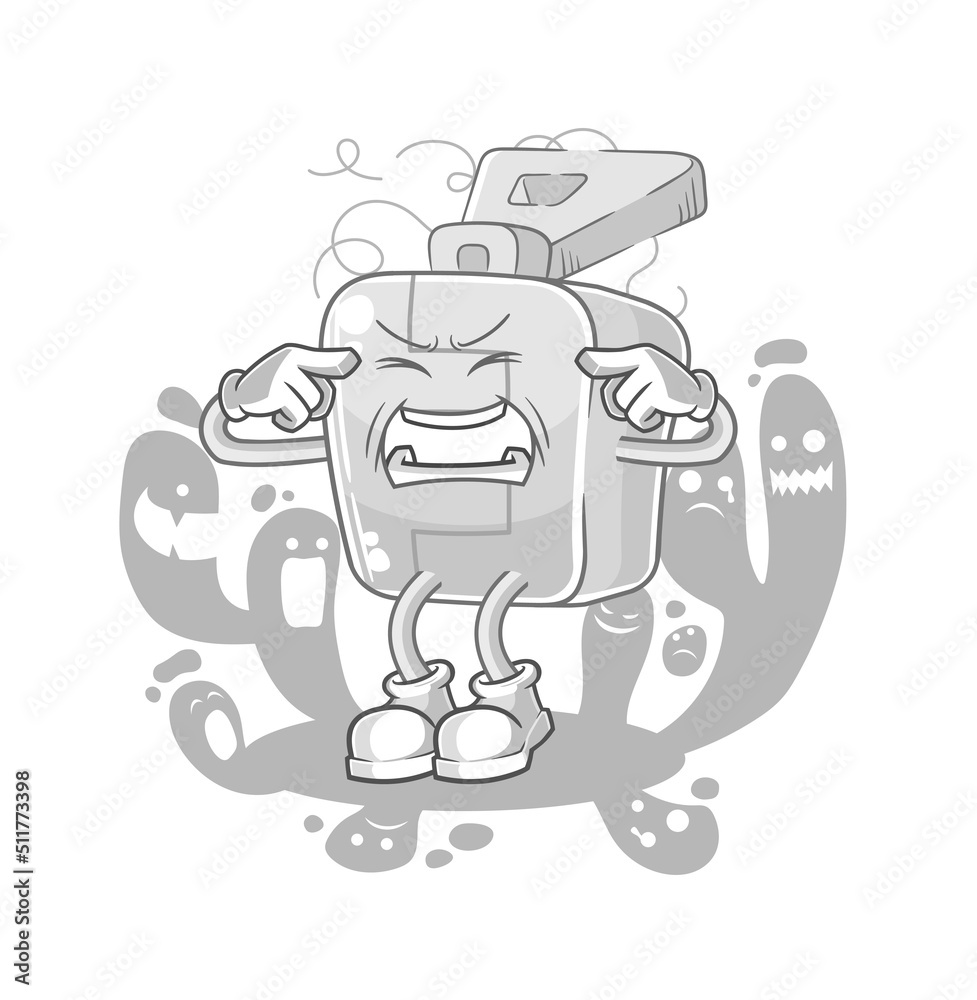 depressed zipper character. cartoon vector