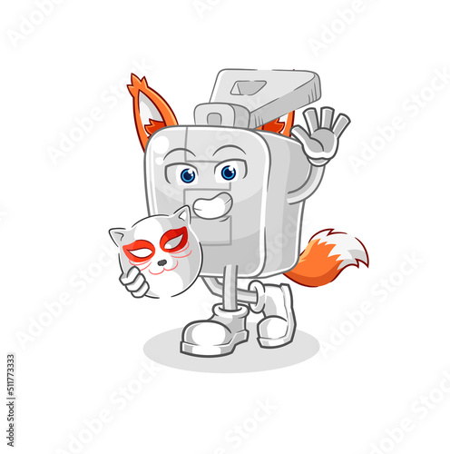 zipper japanese fox character. cartoon mascot