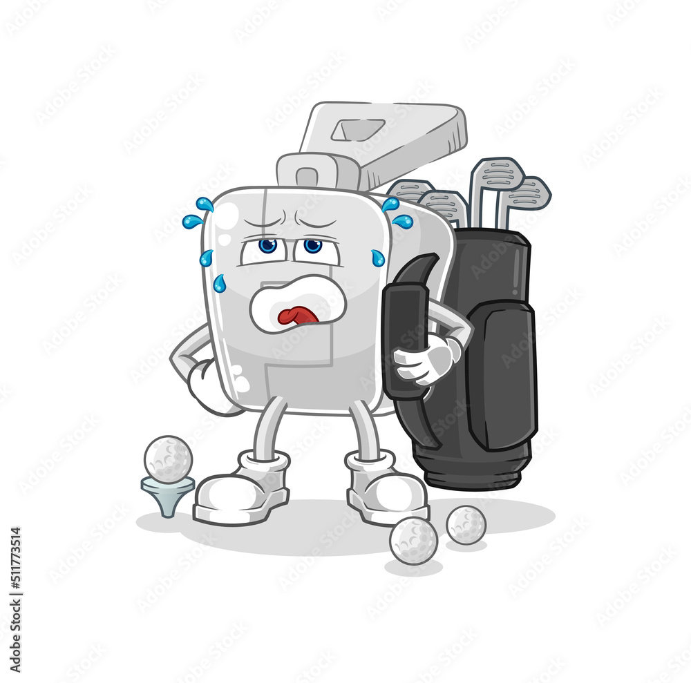 zipper with golf equipment. cartoon mascot vector