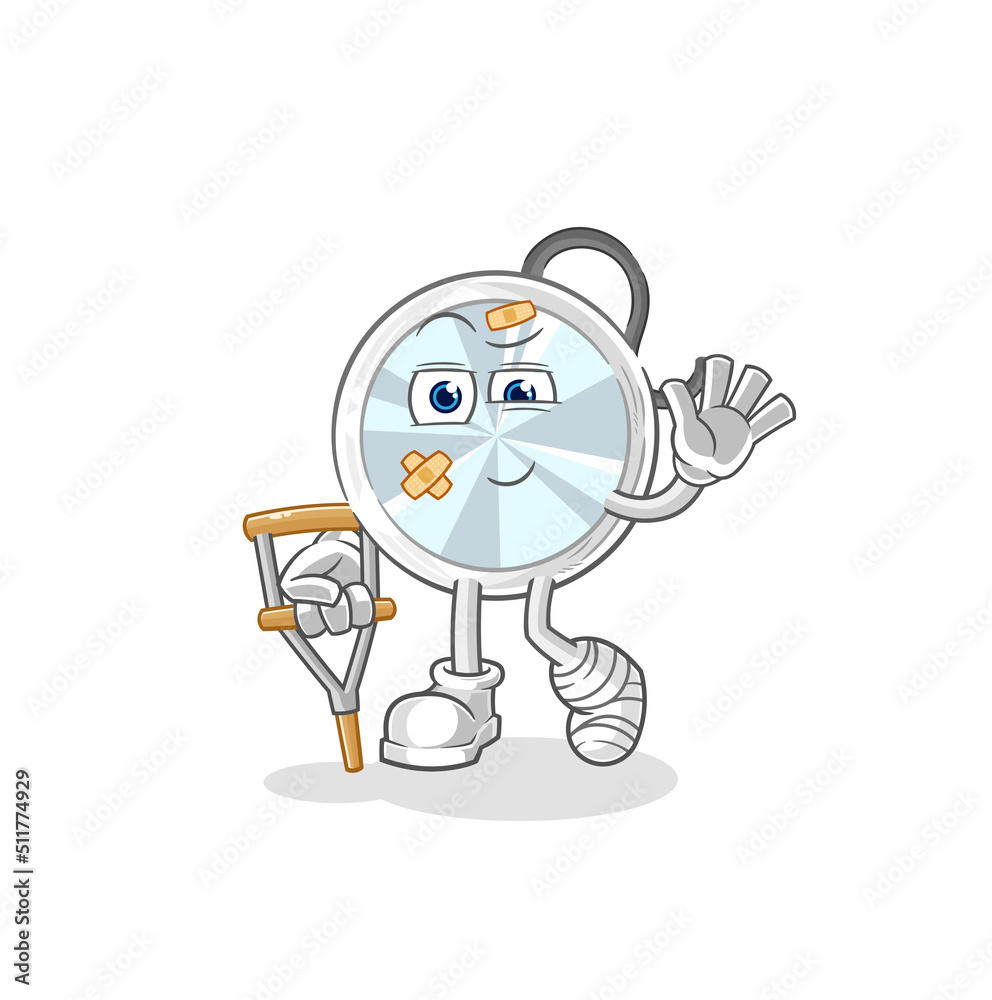 Obraz premium stethoscope sick with limping stick. cartoon mascot vector