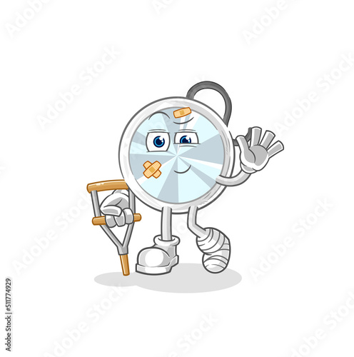 stethoscope sick with limping stick. cartoon mascot vector