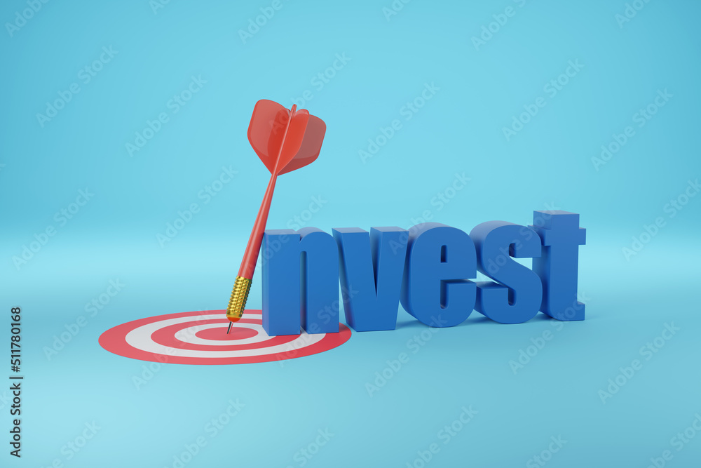 Idea invest in three dimensions with dart on blue background. 3d illustration. Idea invest in three dimensions with dart on blue background. 3d illustration.
