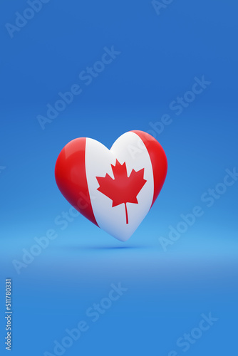 Heart with the colors of flag Canada. 3d illustration.