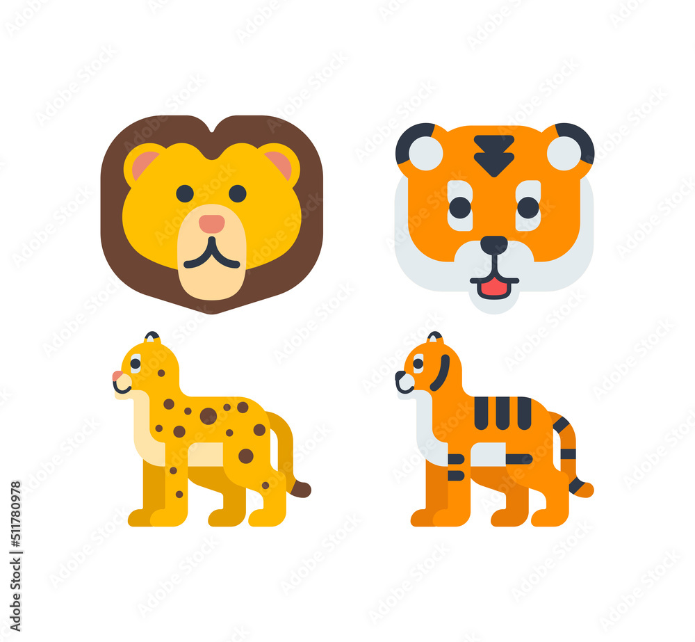 Wild cat vector isolated icon set