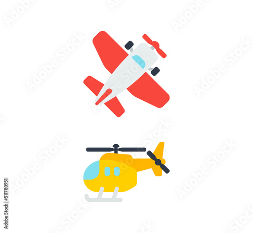 Small airplane and helicopter vector isolated icon set