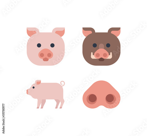 Pig and boar vector isolated icon set