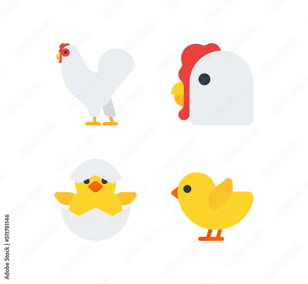 Chicken vector isolated icon set