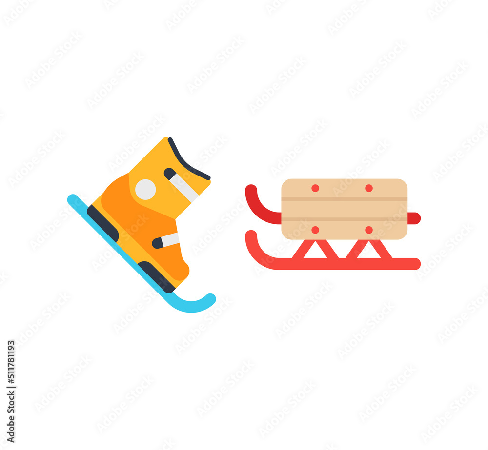 Ski and sled vector isolated icon set