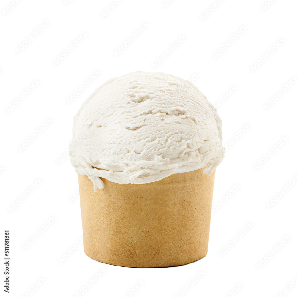 Vanilla ice cream with bowl on white background Vanilla ice cream with bowl on white background